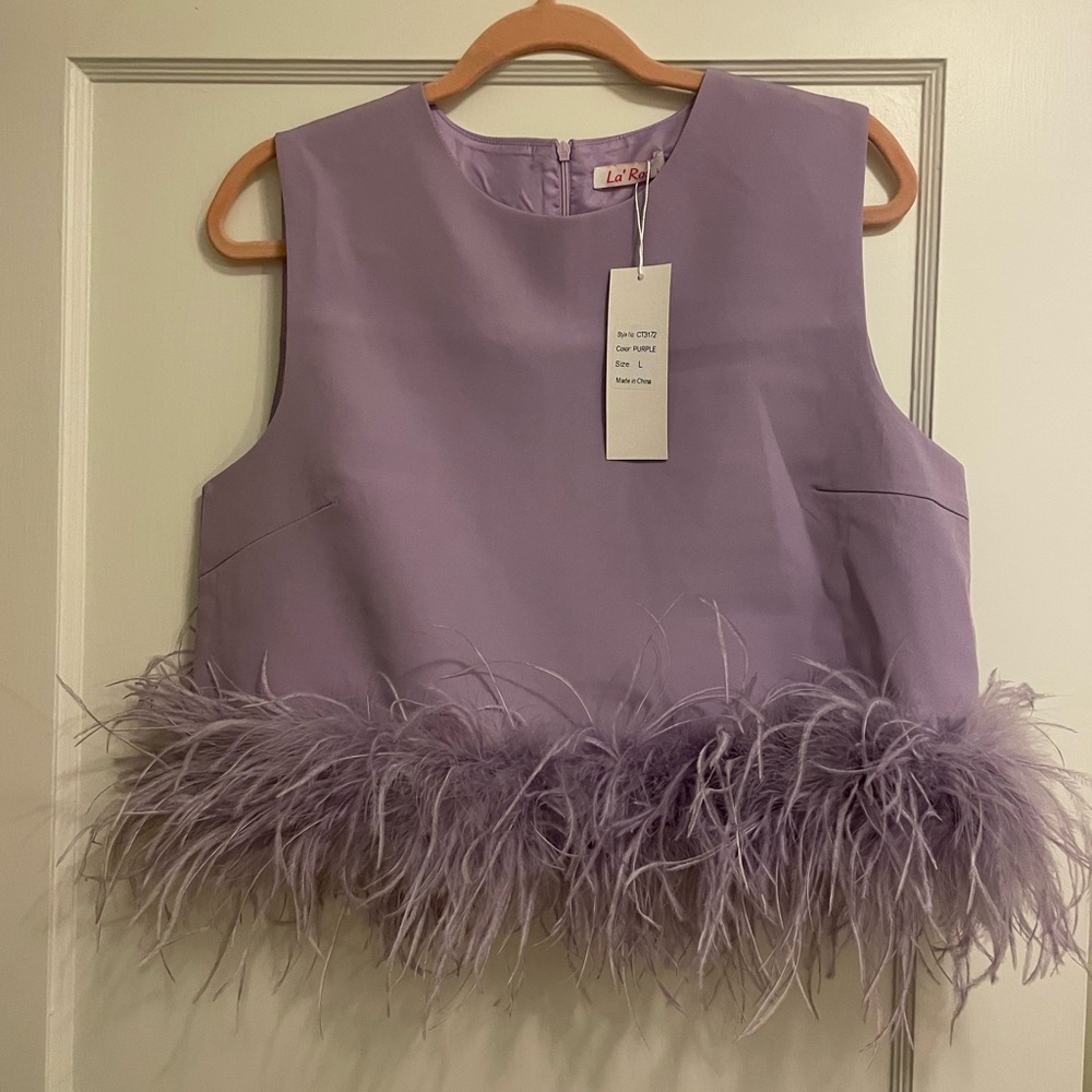 Feather Trim cropped tank top